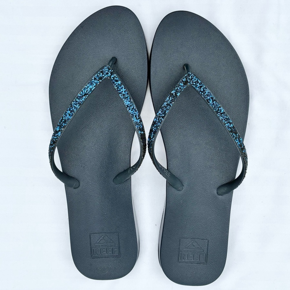 Reef Women's Cushion Bounce Stargazer Flip Flop Sandal Blue Glitter Size 10-11